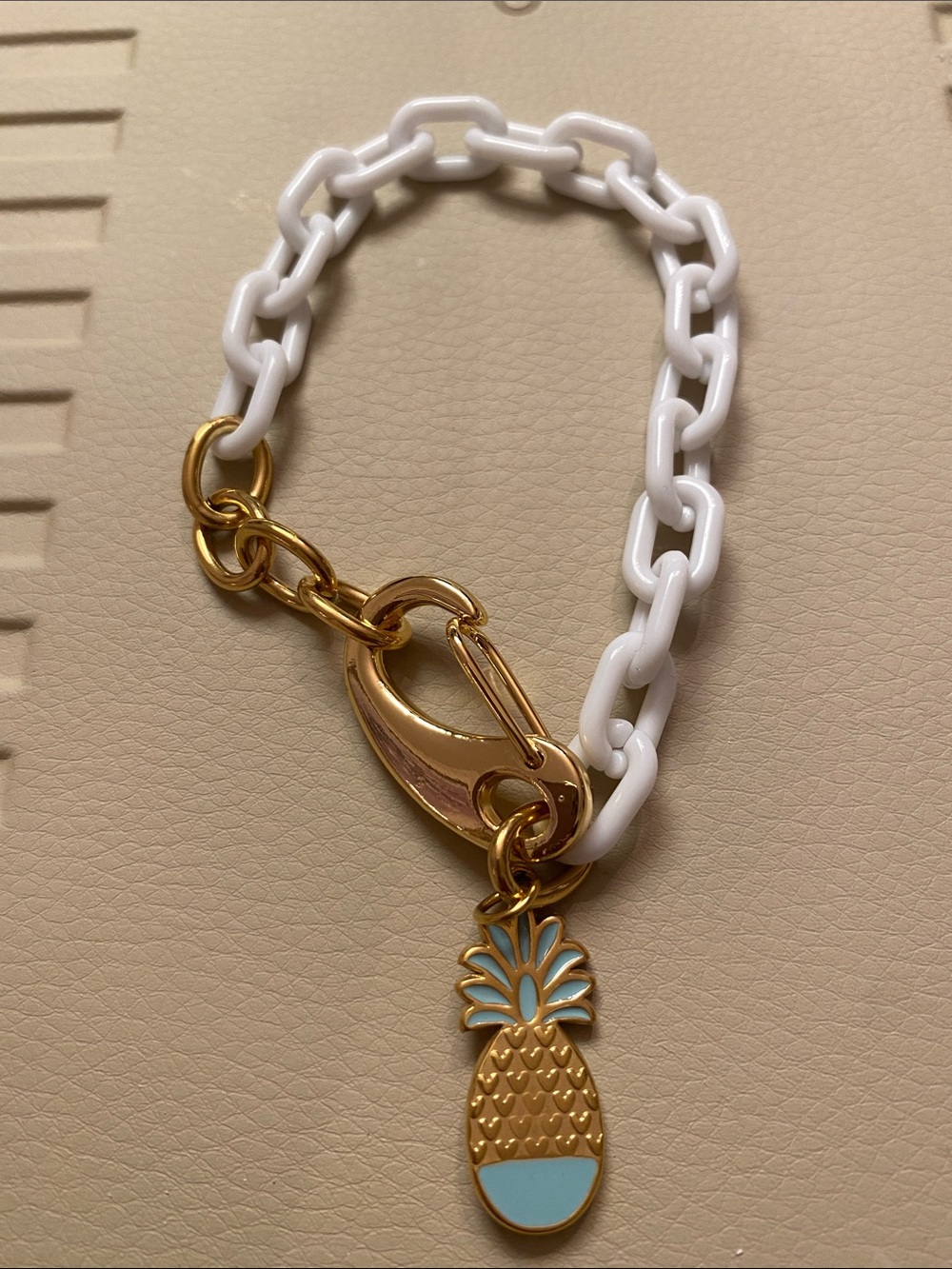 Gold & White Pineapple Charm Bracelet - Women's Jewelry
